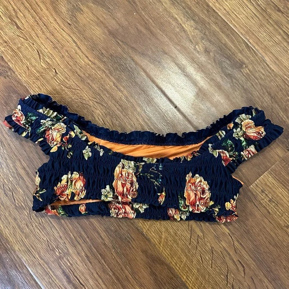 Agua Bendita smocked floral bikini top